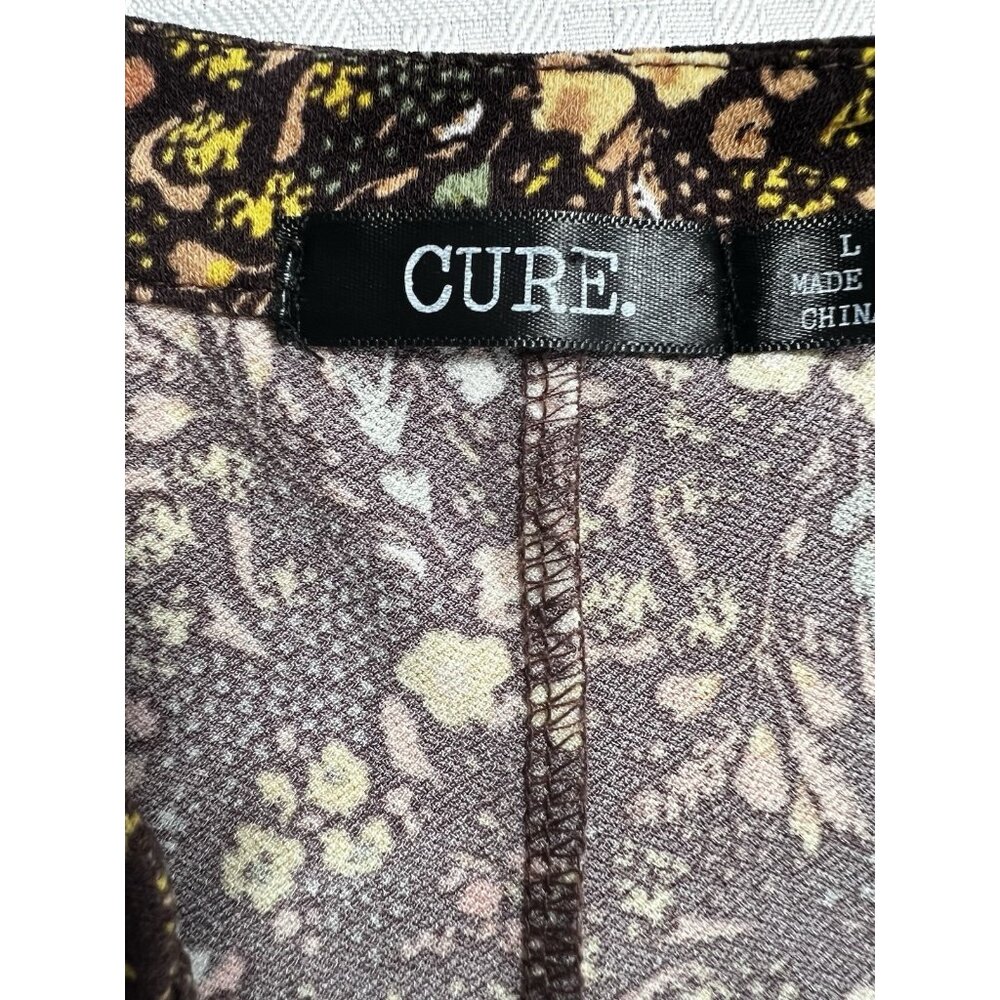 Cure Floral Blouse long sheer sleeves with gold threads sz large elastic bottom - Picture 13 of 16